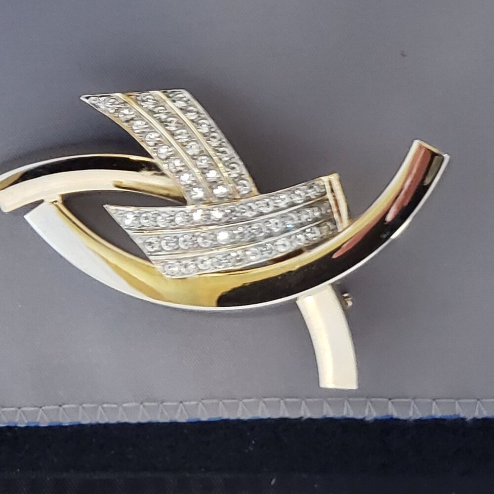 RARE Rhinestone Crystal AIDS Ribbon or Ichthys Fish Christian Pin Brooch Gold Pl - Picture 8 of 15